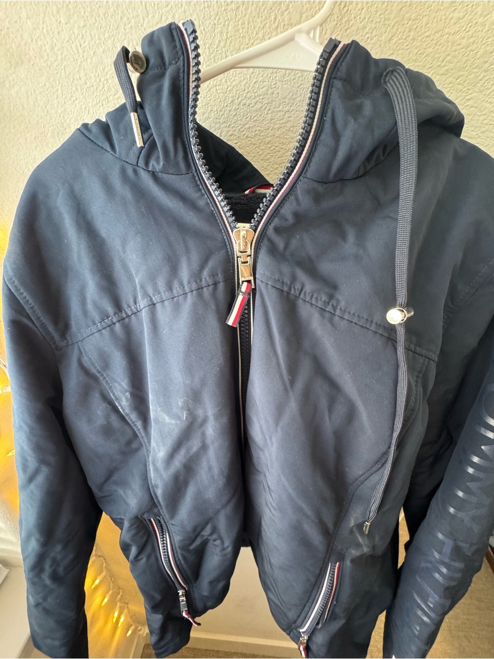 Tommy Hilfiger Navy Hooded Zip-Up raincoat with Logo Trim